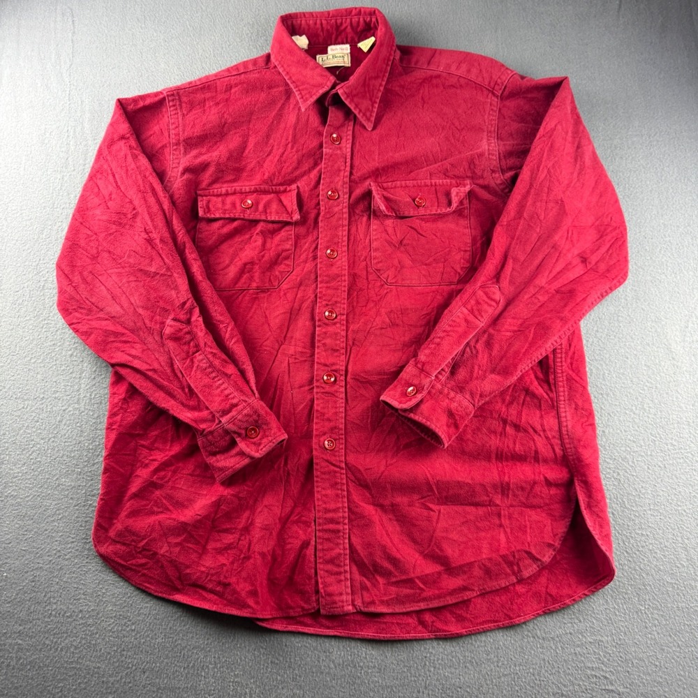 Vintage LL Bean Chamois Shirt Men's 16.5 Red USA Chore Flap Pockets Flannel Work